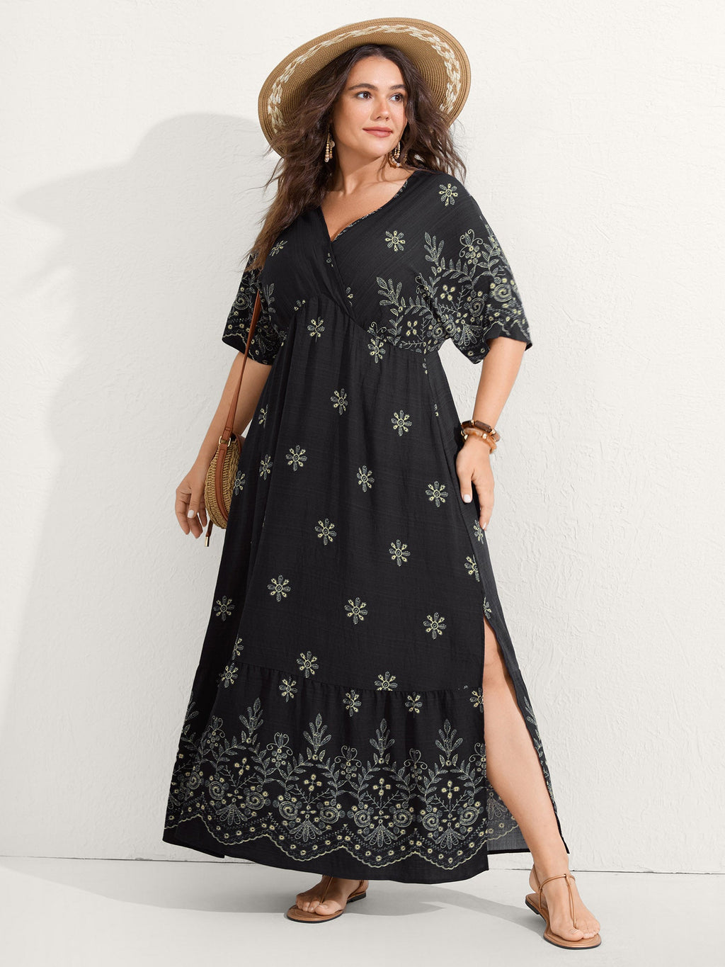 Surplice Neck Split Side Pockets Maxi Dress