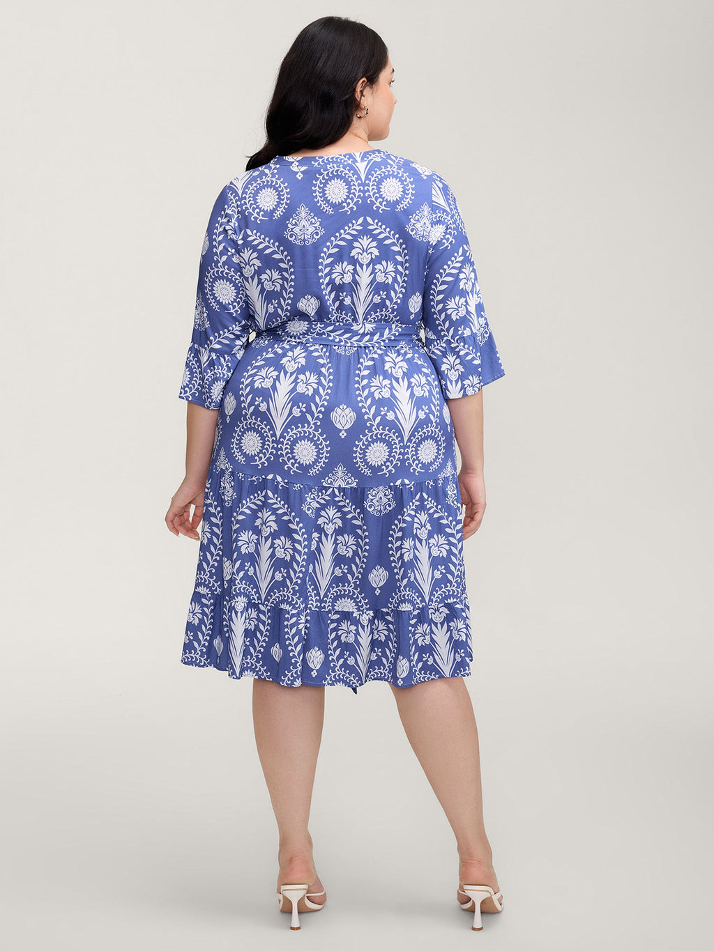 Boho Print Belted Side Pockets Midi Dress