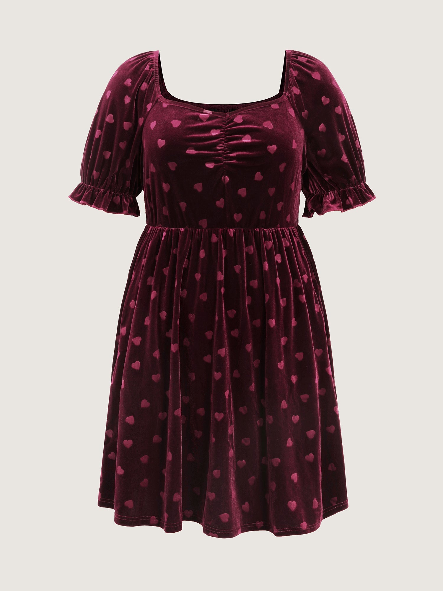 Velvet Heart Print Puff Sleeve Mini Dress