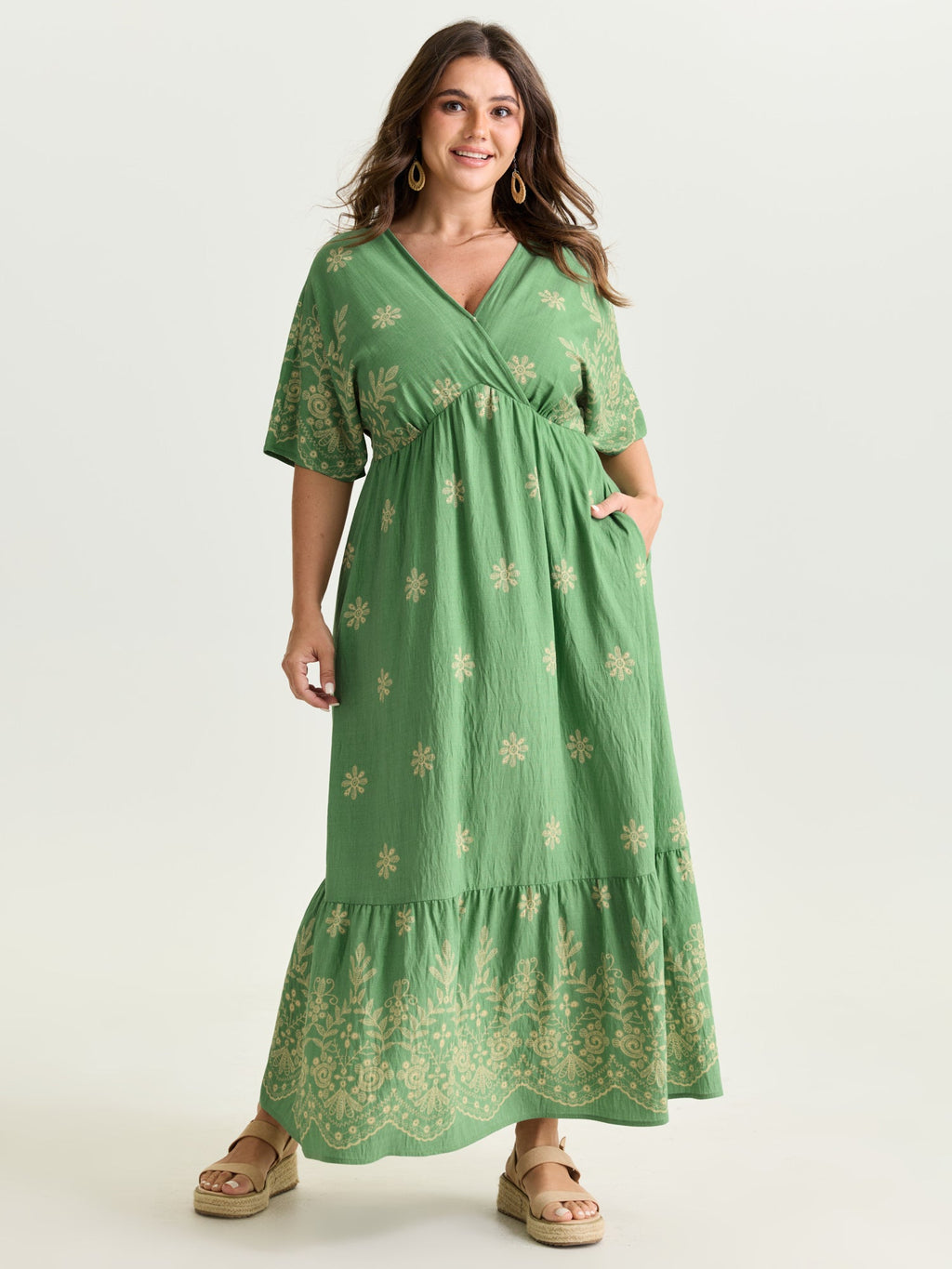 Surplice Neck Split Side Pockets Maxi Dress