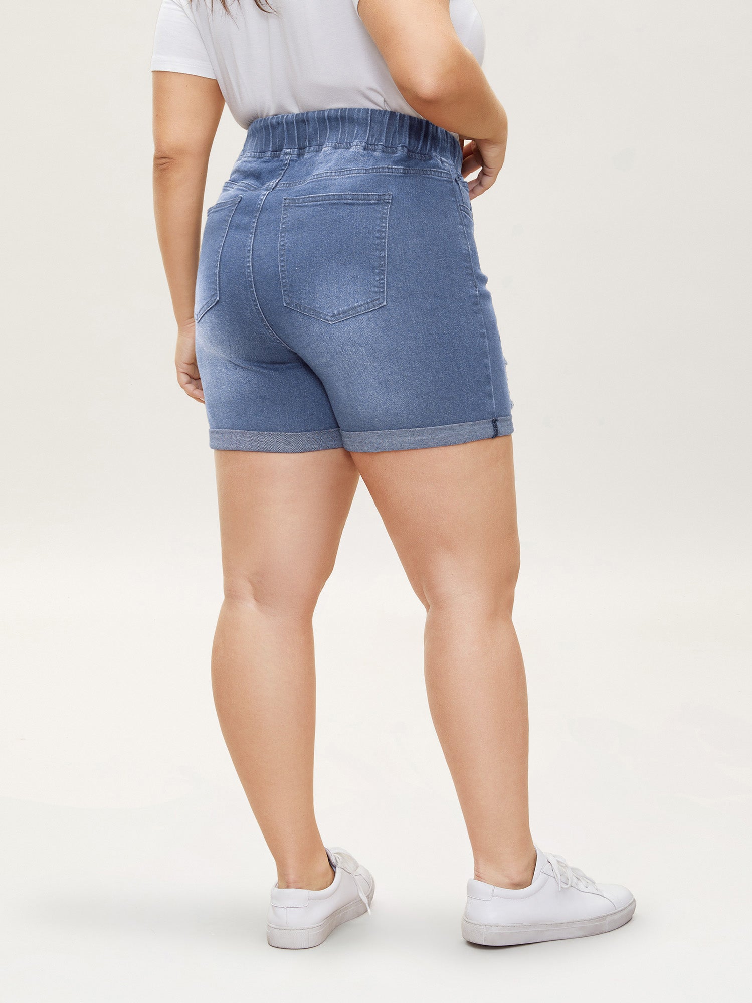 Pull-On Drawstring Elastic Waist Denim Shorts